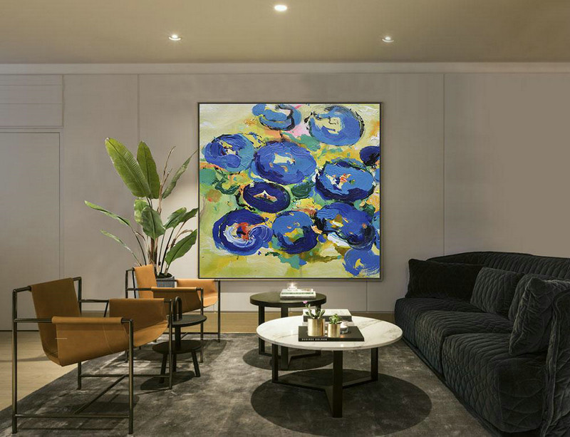 Large Abstract Painting,Oversized Palette Knife Painting Abstract Flower Painting On Canvas,Wall Art Ideas For Living Room,Yellow,Blue,Green.etc